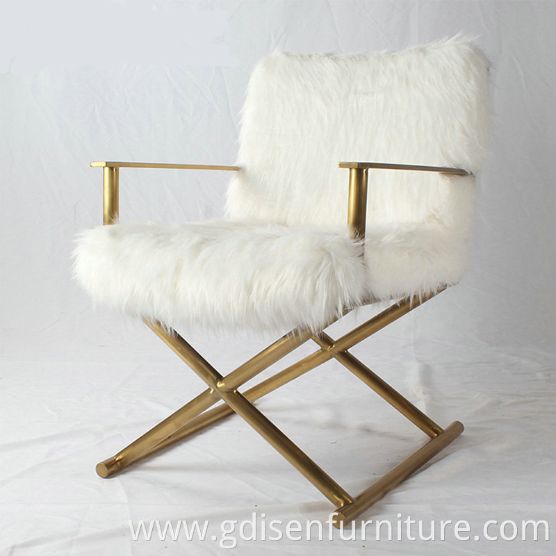 Modern Luxury Modern Brass Gold Metal Stainless Steel Upholstered Mongolian Fur Chair